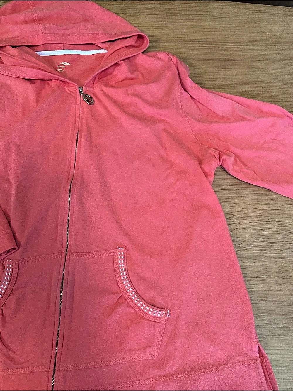Oleg Cassini Zip Front Hooded Top in Pink Size XL